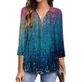 thumbnail image 5 of Camisetas de manga 3/4 con cuello en V para mujer 2023 - Tops tipo túnica de negocios con estampado floral - Blusas de trabajo sueltas informales y elegantes, 5 of 5