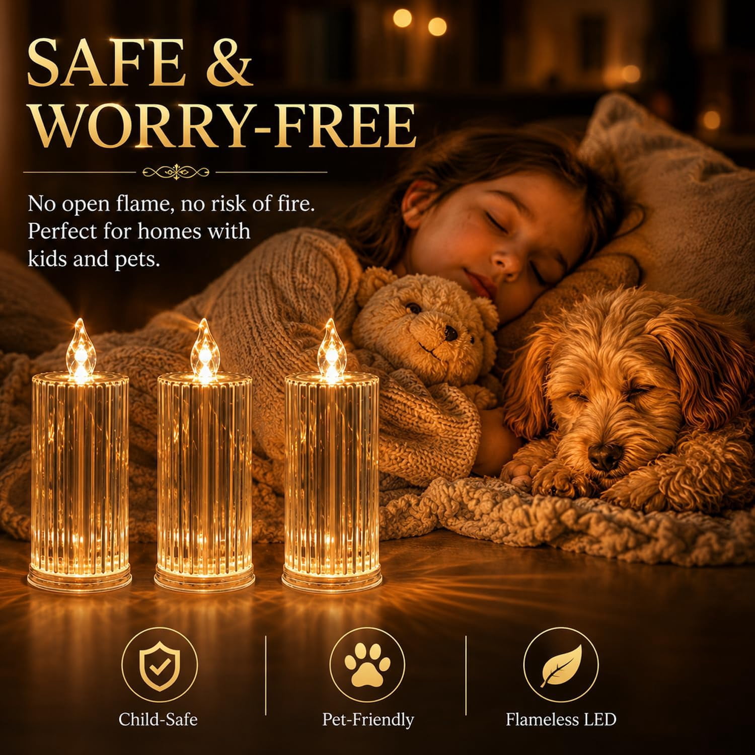 Creative Refractive Diamond Crystal LED Flameless Candles, Battery Operated Rose Shadow Electronic Candle Lights, Romantic Ambience Decor for Home Bedroom Wedding Party 4Pcs Set(k)