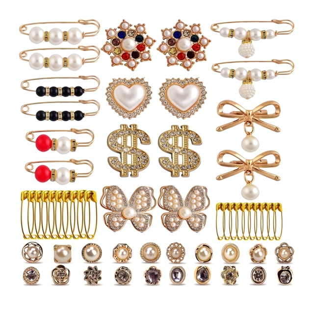 Visland Junk Socks Charms Kit Multi Shapes Faux Peral Decor Brooches And Safety Pins Rhinestone Socks DIY Accessories
