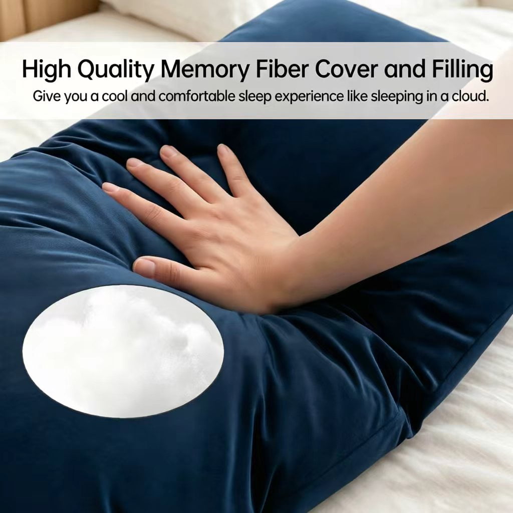 BedTreat Full Body Pillow Insert with Pillowcase for Adults,Long&Fluffy Pillow for Side Sleeper,Soft&Breathable (20X54,Blue)