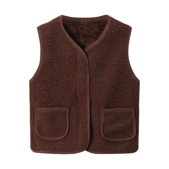 Odeerbi Kids Boys Girls Fleece Vest Fall Winter Thermal Gilet Infant Children's Casual Lambskin Warm Sleeveless Jacket Coat Kids Clothes Coffee