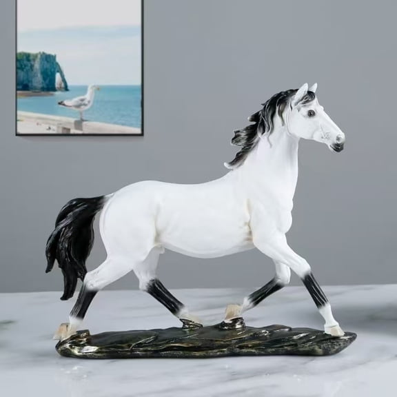 Resin White Horse Statue - Galloping Steed Sculpture for Home Office Decor, Courage & Freedom Gift