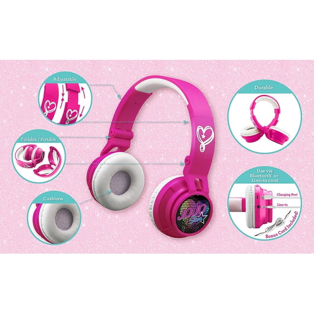 Auriculares Bluetooth - JoJo Siwa - Inalámbricos, Recargables, Plegables - Micrófono, Sonido Amigable para Niños