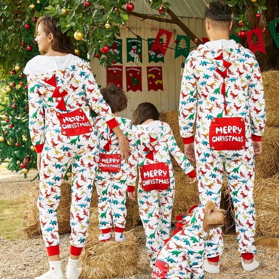 PatPat Christmas Family Matching Pajamas for Women One Piece Long Sleeve Hooded Dinosaur Costume Adult PJs for Couples Holiday Loungewear with Socks Women M