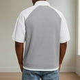 thumbnail image 4 of Yifymode Men's Raglan Sleeve Waffle Knit Half Zip Top, Short Sleeve Loose Fit Lightweight Casual Shirt Light Gray L, 4 of 4
