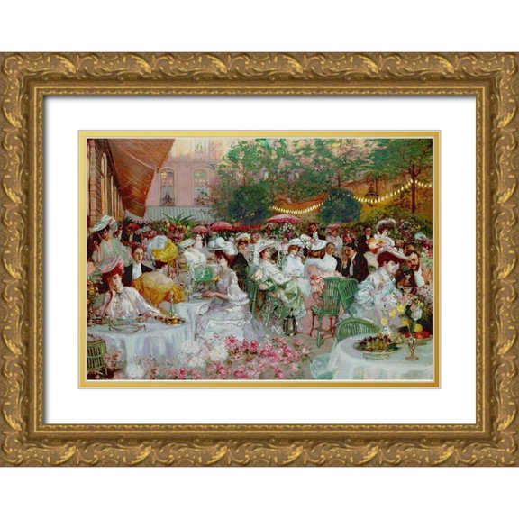 Jeanniot, Pierre-Georges 32x24 Gold Ornate Wood Framed with Double Matting Museum Art Print Titled - Le Diner A LHotel Ritz