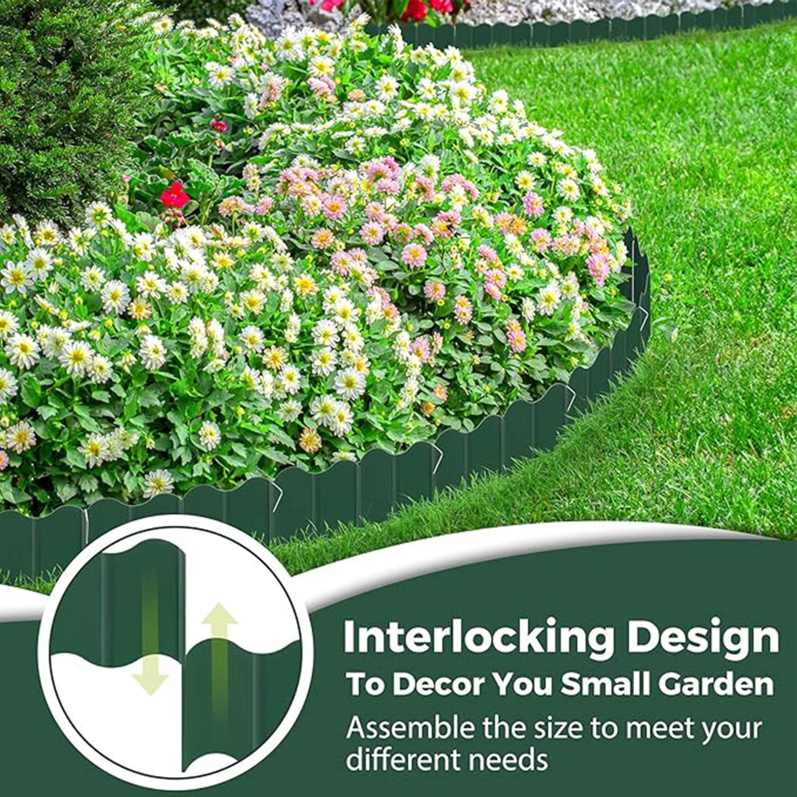 green Plastic Garden Fence Edging Diy Lawn Border Outdoor Yard Landscape Barrier 20Pc Set Easy Interlock Installation Weather Resistant Flexible Design For Flower Beds