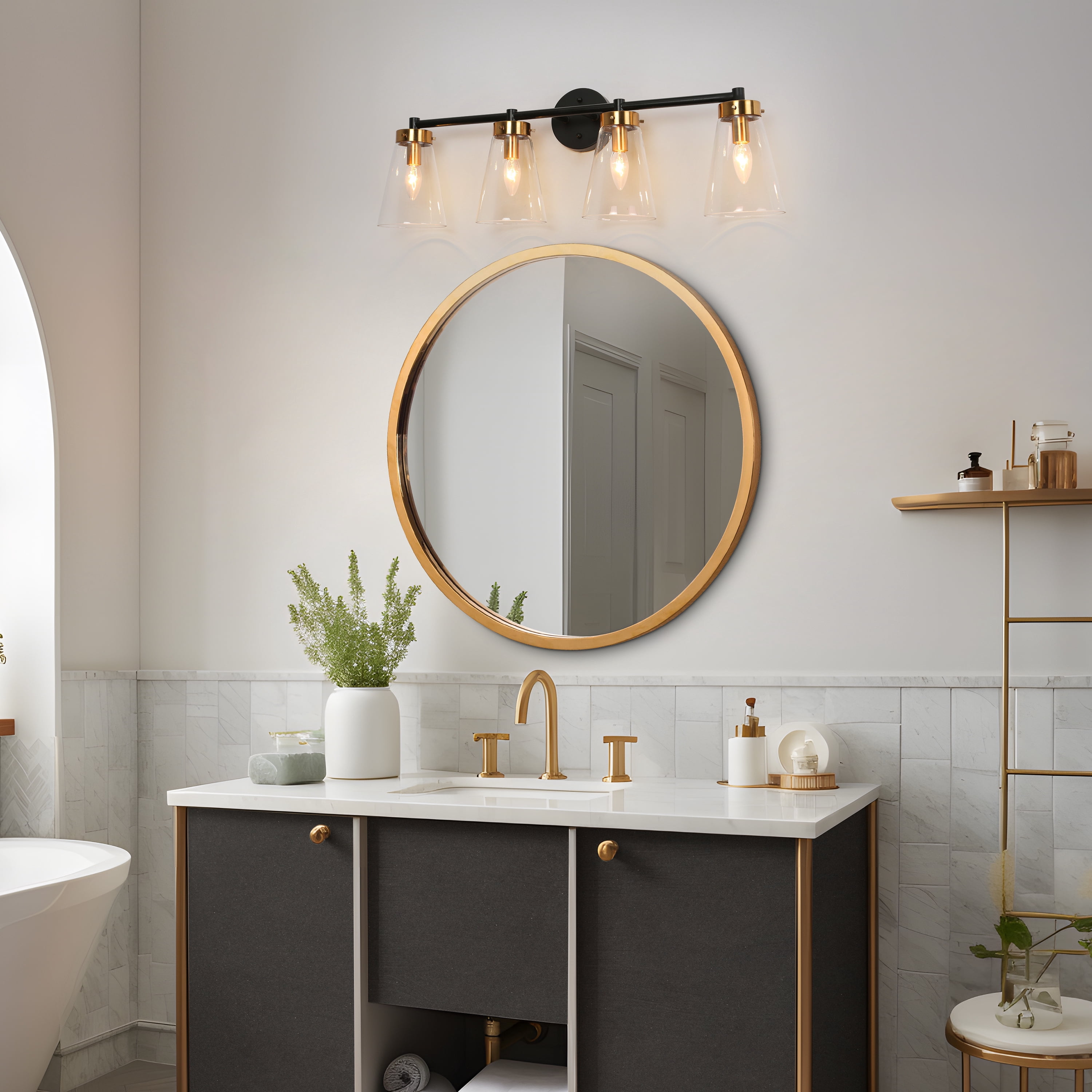 LNC Deferoiry 30-in 4-Light Matte Black LED Modern/Contemporary Vanity Light