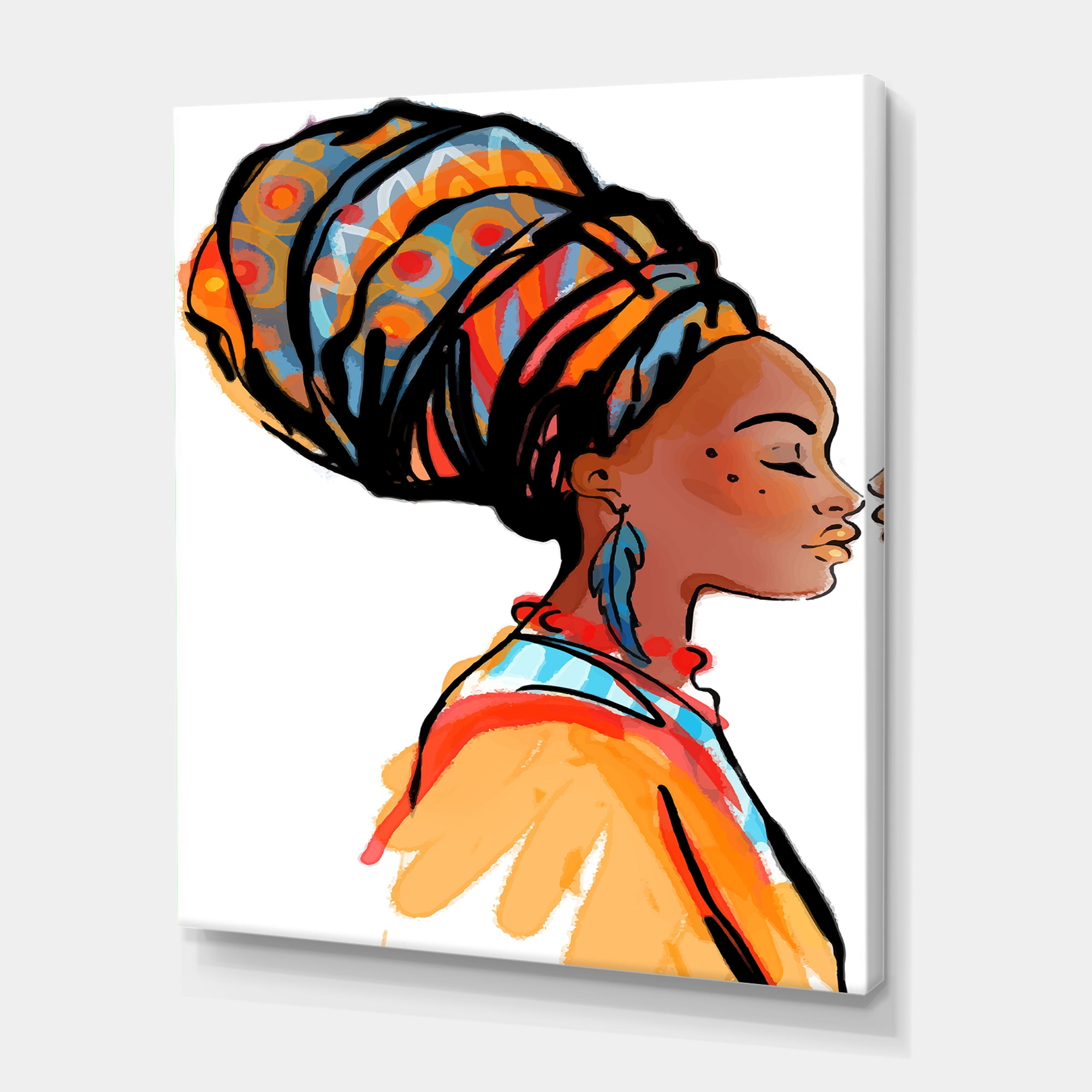 Designart ' Afro American Woman with Turban I ' Modern Canvas Wall Art Print