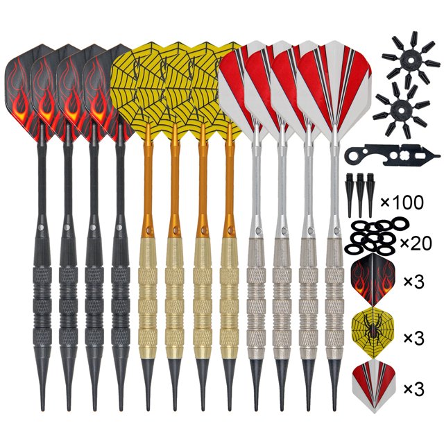 Amdohai 12pcs Darts Dart Flight Set with 100pcs Spare Soft Dart