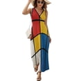 thumbnail image 2 of Mondrian Inspired（8） Dress Summer Street Style Bohemia Long Dresses Female Sleeveless Printed Maxi Dress, 2 of 9