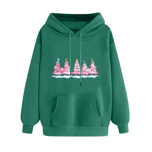 Women Christmas Tree Printed Tshirts Sweatshirt Cardigan Sweaters White Hooded Zippered Sweatshirts Long Sleeve Blouses Dressy