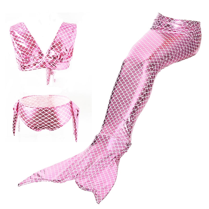 Kids Girls Sparkle Mermaid Tail Top Panties Mono Fin Swimmable Swimwear 3pcs Set 