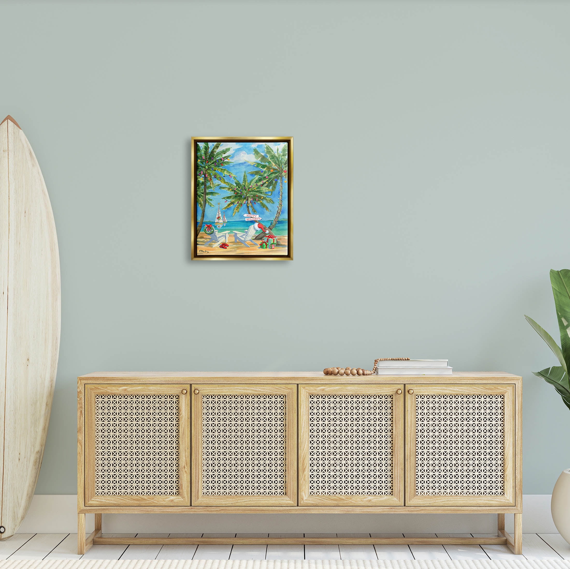Stupell Industries Holiday Palms Warm Island Winter Painting Metallic Gold Floating Framed Canvas Print Wall Art, Design by Paul Brent