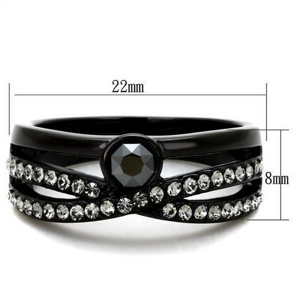 IP Black(Ion Plating) Stainless Steel Ring with Top Grade Crystal in Hematite for Women Hematite Stone Color Style TK1620 Size 10
