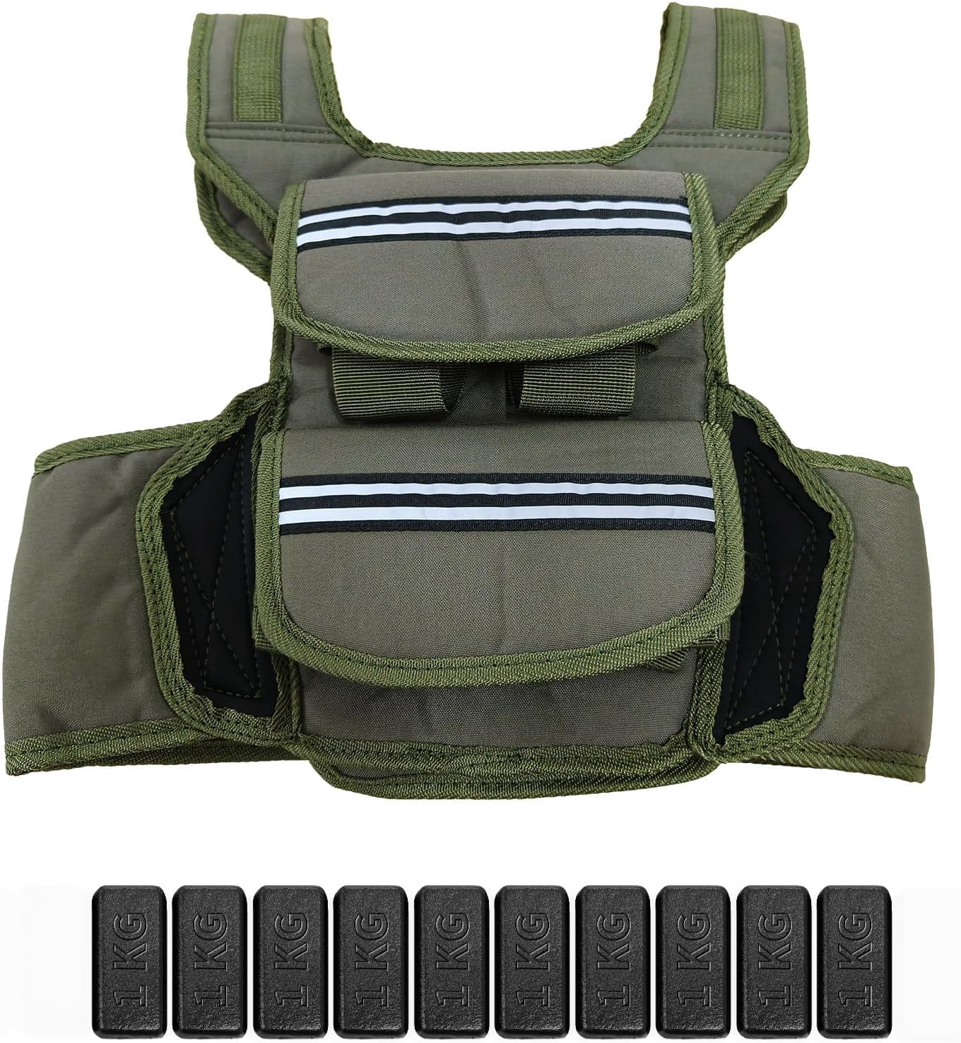 Acekid Weighted Vest for Men, 25 35 45 LBS Adjustable, Running & Rucking Vest with Shoulder Pads, Dark Green