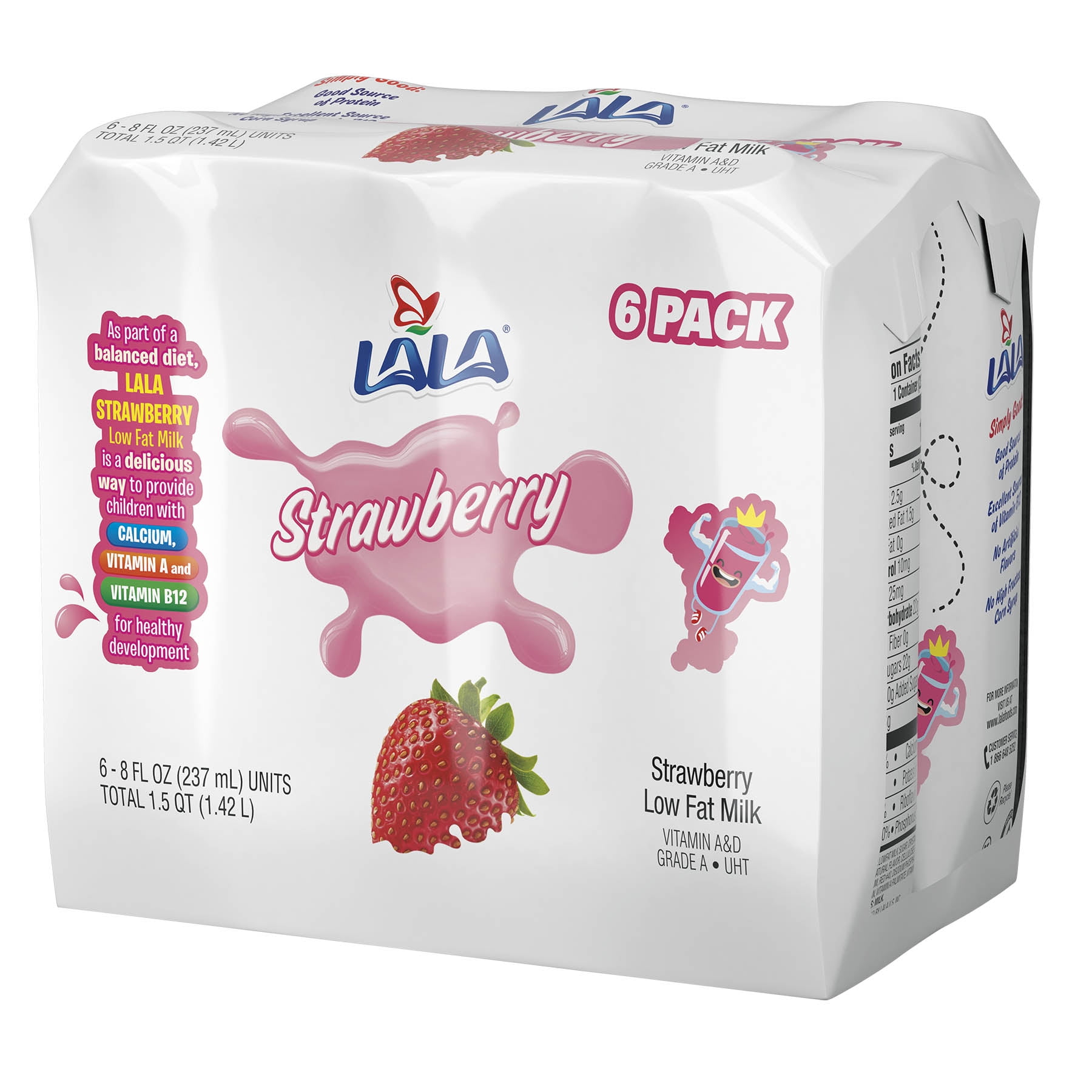Lala Uht Strawberry Milk Drinks Low Fat Good Source Of Calcium And Vitamin D 825 Ounce 6 Pack Walmartcom