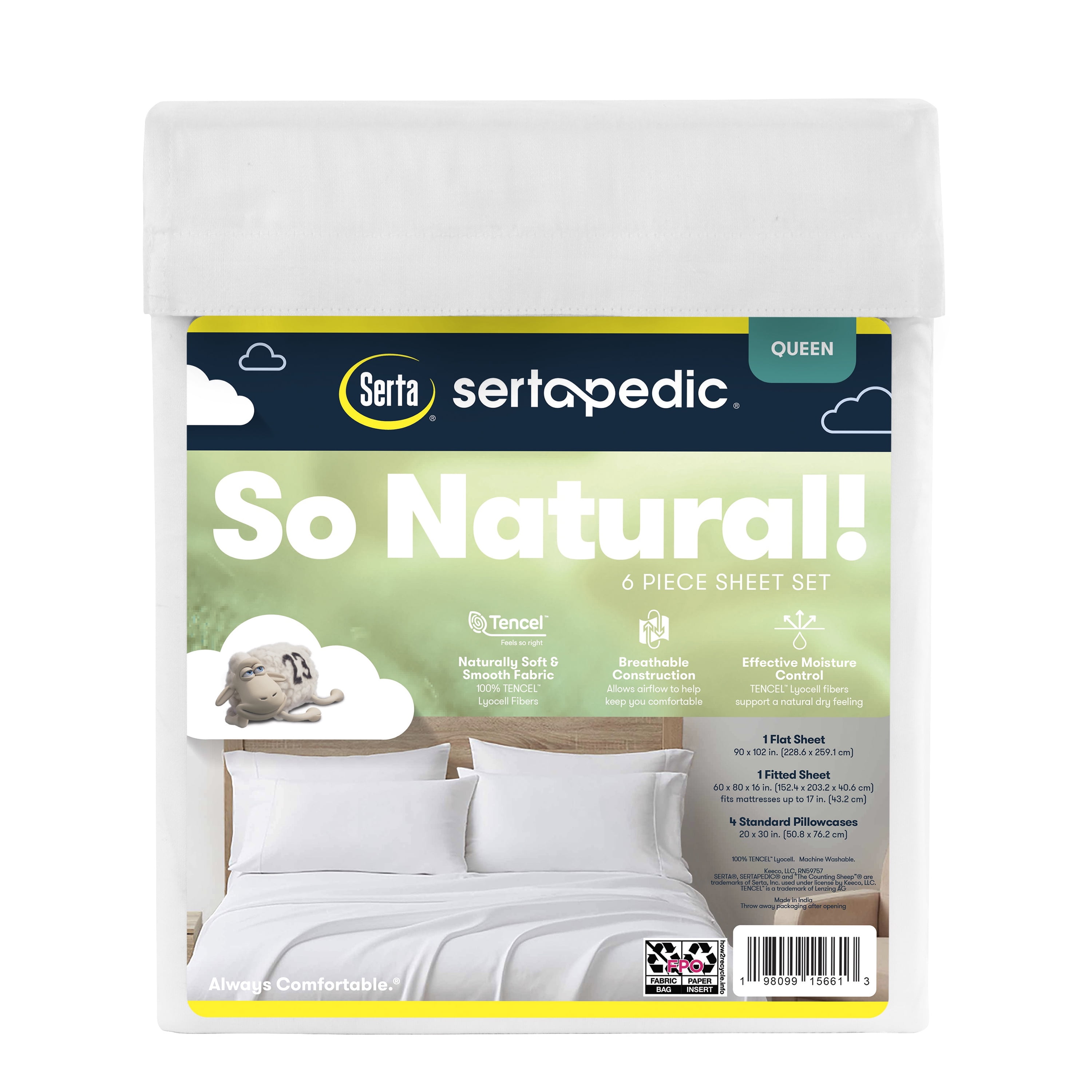 Serta So Natural 6-Piece 300 Thread Count Brilliant White Sheet Set, King