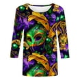 thumbnail image 5 of Ousvtion Mardi Gras Shirts for Women Trendy Mask Graphic Tees 3/4 Sleeve Pullover Top Crewneck Shirt Tops Outfits Saving,B01-Purple,Small, 5 of 5