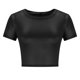 thumbnail image 5 of Mujeres Manga Corta Tops Casual Nuevo Cuello Redondo Imitación Cuero de Manga Corta Top, 95% Poliéster 5% Camiseta de Spandex, Lavado a Mano Hogar Desgaste, 5 of 9