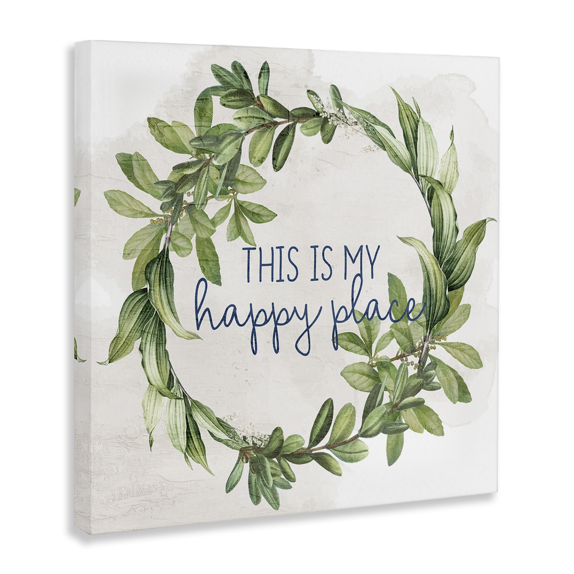 Stupell Industries Happy Place Wreath Plants & Flowers Painting Wrapped Canvas Art Print Wall Art, 36 x 36