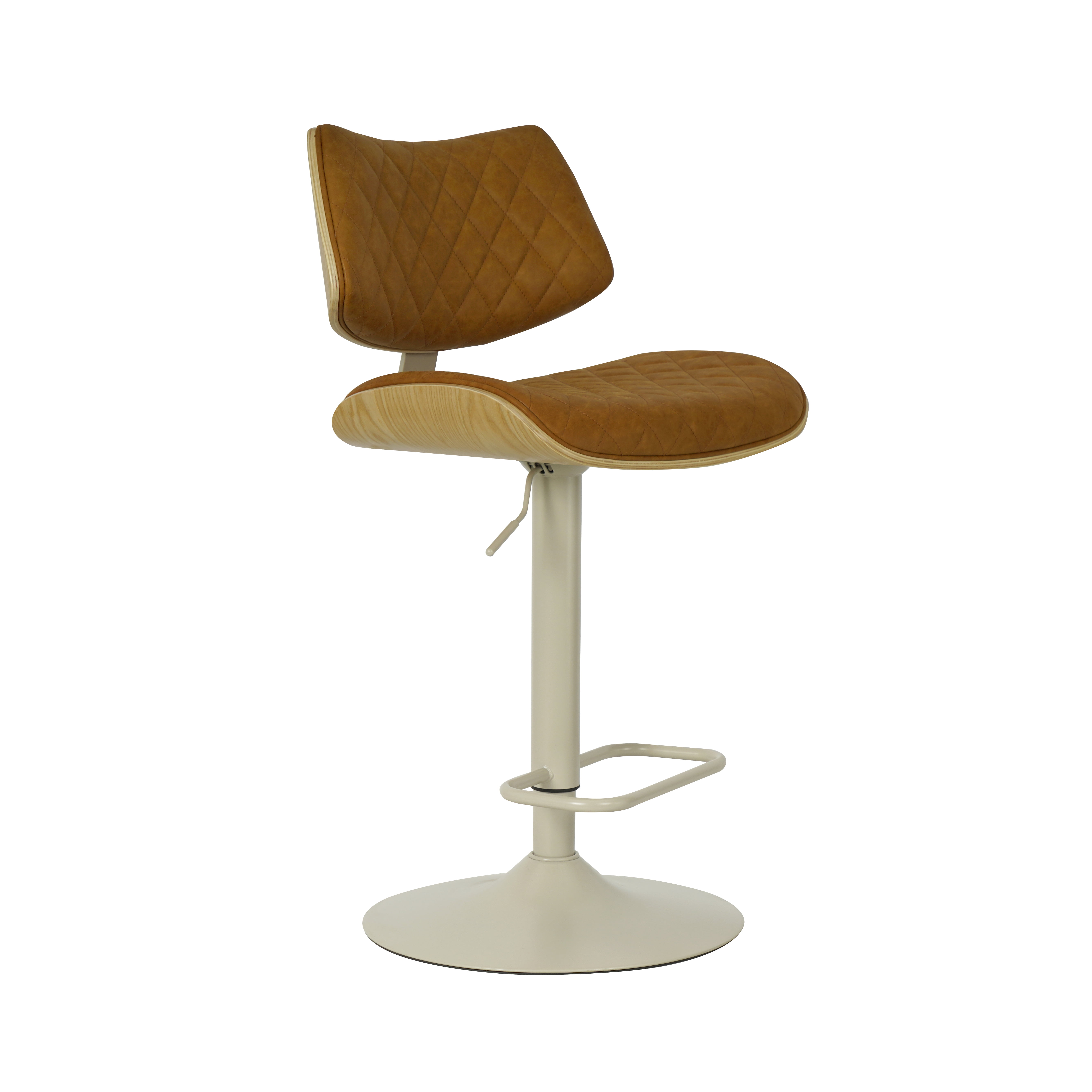 Leland Adjustable Swivel Camel Curved Back Wood Bar Stool with Faux Leather Seat Set of 4