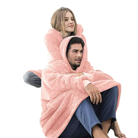 Oversized Blanket Hoodie Sweatshirt, Wearable Lounging Pullover for Adults Women Men Pink One size