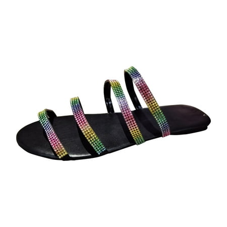 

knqrhpse slippers for women Summer Flat Round Toe Outdoor Rainbow Slip On Shoes womens slippers house slippers for women