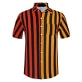 thumbnail image 1 of INSPIRE CHIC Camisas de rayas verticales para hombre Camisas informales de patchwork de verano con botones en contraste de colores Rojo amarillo L, 1 of 6