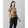 thumbnail image 4 of Moomaya Womens Printed Viscose Top, Ruffled, V-Neck, Elbow Sleeves Loose-Fit Summer Tops, 4 of 7
