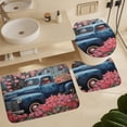 thumbnail image 6 of 4 Piece Shower Curtain Sets Old Blue Truck With Pink Tulips Bath Mat U-Shaped Floor Mat Toilet Lid Oval Rug Spring Farmhouse Shower Curtain with 12 Hooks for Bathroom Decor 72inch X 72inch, 6 of 8
