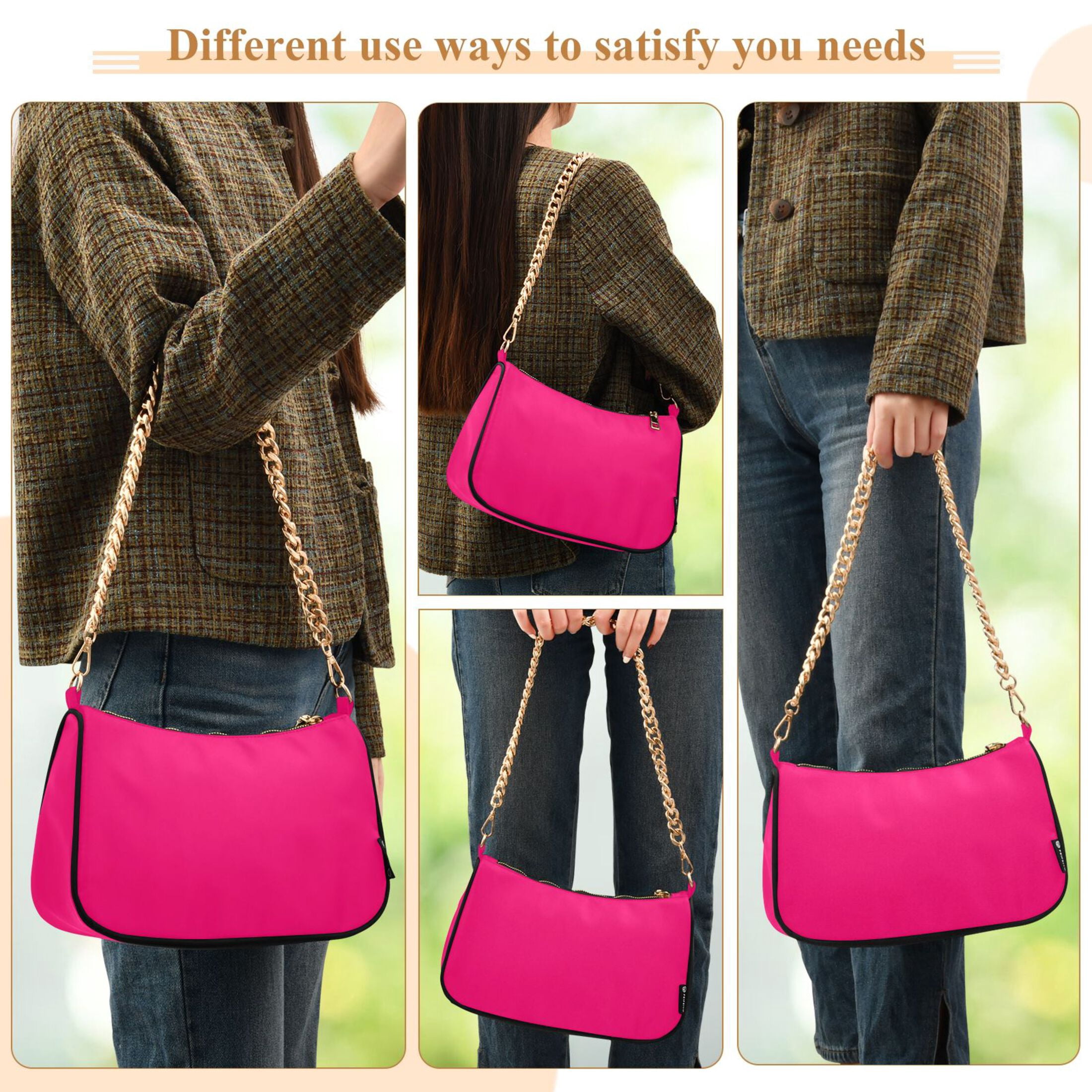 Ryvnso Deep Pink Womens Chain Shoulder Bag Tote Handbags Clutch Hobo Purse with Zipper for Travel
