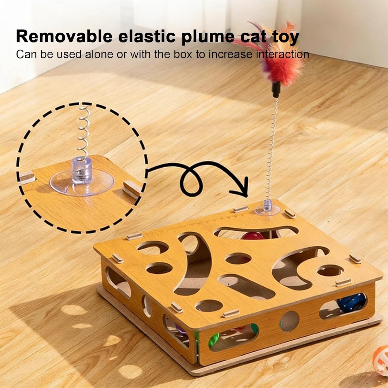 Cat Scratch Board with Bell, Interactive Wooden Toy for Indoor Cats