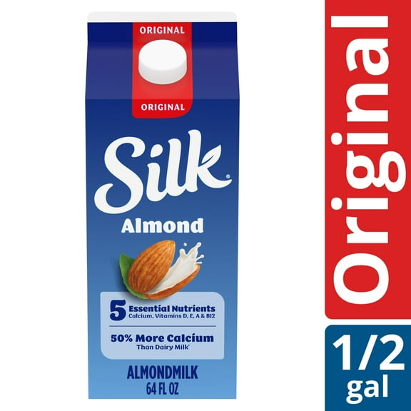 Silk Dairy Free, Gluten Free, Original Almond Milk, Plant Based Milk, 64 fl oz Half Gallon