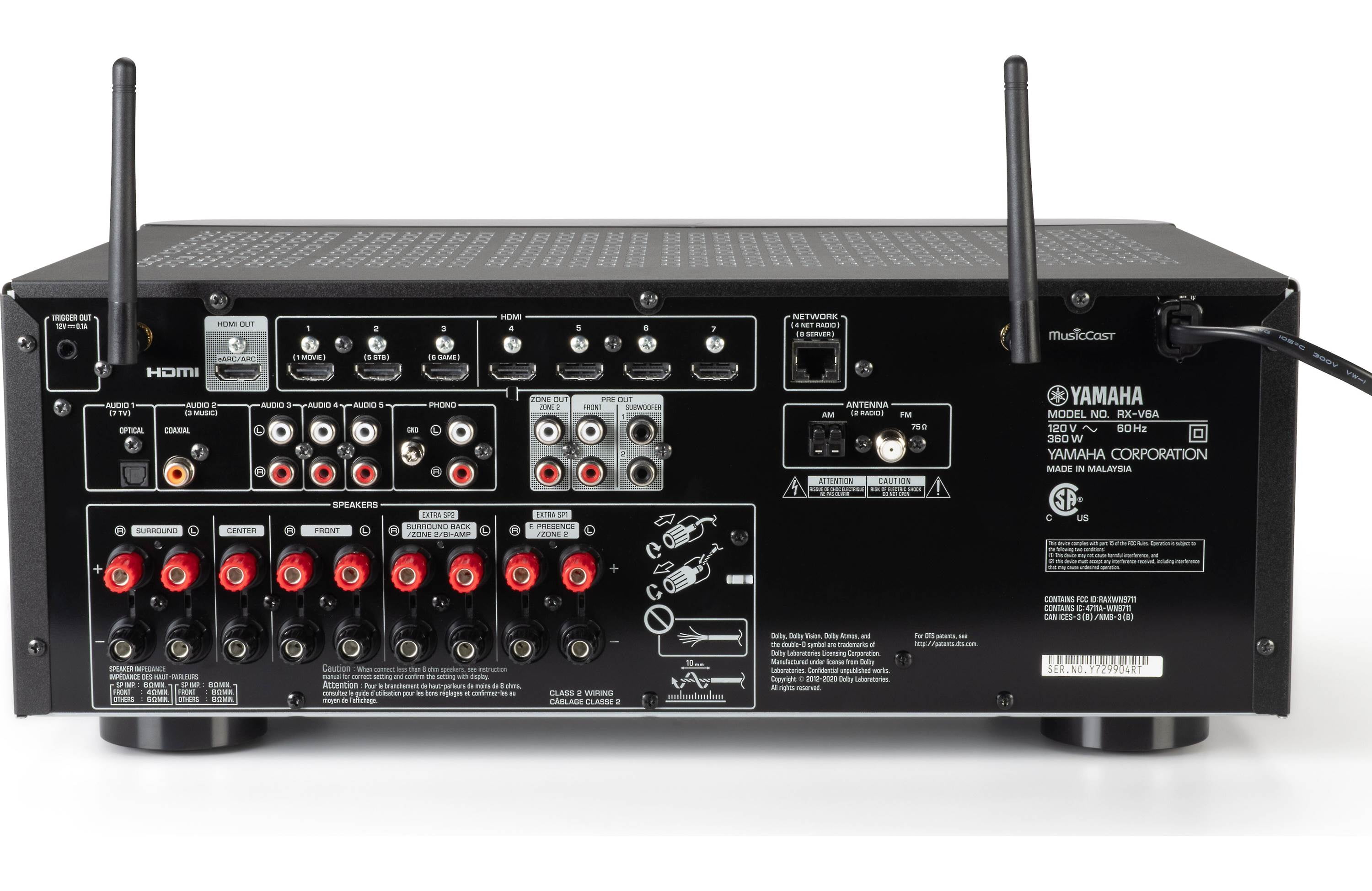 Yamaha RX-V6A 7.2 Channel Home Theater Receiver, Dolby Atmos, Wi
