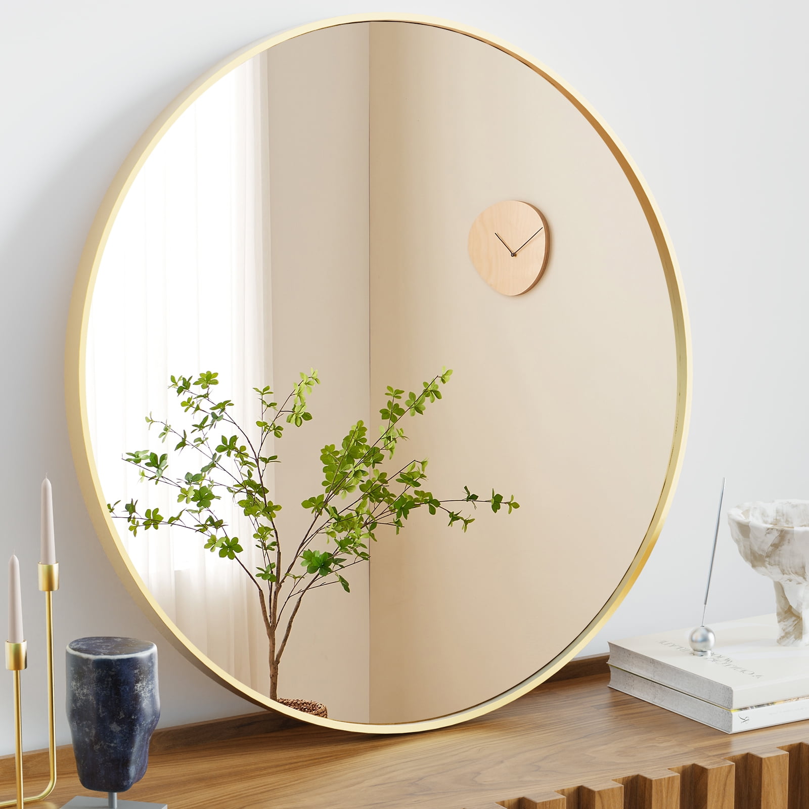 Bestier Gold 20 in. Round Wall Mirror for Over Sink, Circle Mirror for Bathroom, Entryway, Bedroom, Vanity