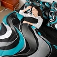 thumbnail image 4 of Manfei Cyan Stripes Bedding Comforter Set 7pcs for Adult, Abstract Ombre Queen Bedding Sets, Chic Geometric Reversible Queen Sheet Sets, Super Cozy Room Decor, 4 of 7