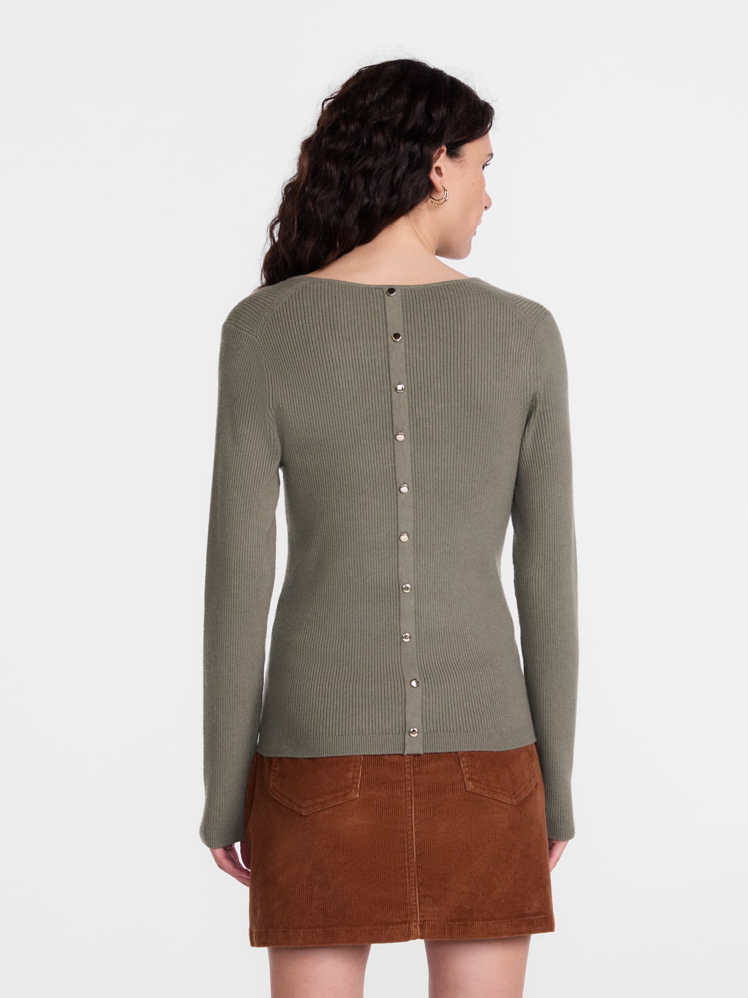 Scenario Women's V-Neck Ribbed Lightweight Sweater with Long Sleeves, Sizes XS-XXXL