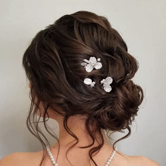 Pearl Bride Wedding Hair Pins Silver Crystal Bridal Hair Accessories Leaf Hair Pieces for Women and Girls(Pack of 3)
