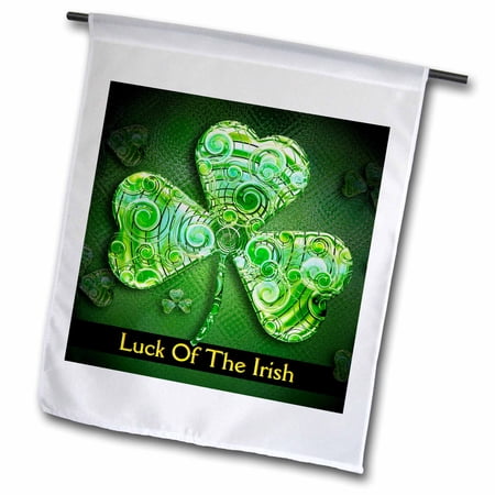 3dRose Text Luck of The Irish. Chic clovers (green) - Garden Flag, 12 by 18-inch