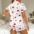 thumbnail image 4 of Swanpen Women's Heart Print Ribbed Pajama Button Front Short Sleeve Set Lapel Top with Matching Shorts for Summer Home Wear, 4 of 6