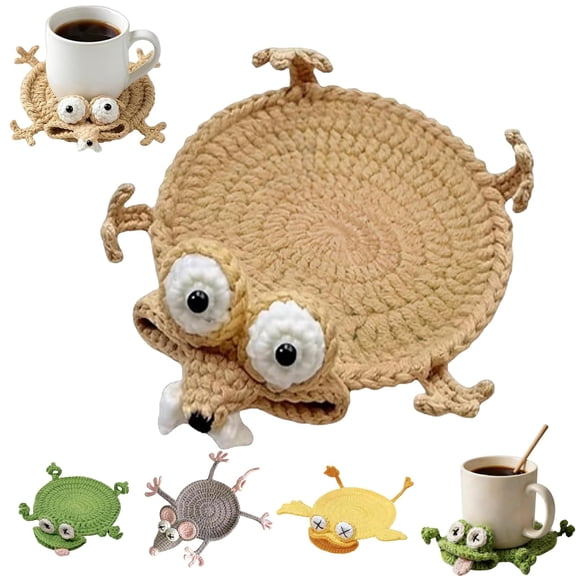 Crochet Coasters Funny, Animal Splat Coasters, Splat Coasters Handmade Mug Rug for Desk