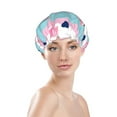 thumbnail image 3 of Kdxio Flamingo1 Print Shower Cap for Women,Elastic and Reusable,Double Waterproof Layers Bathing Hat, 3 of 9