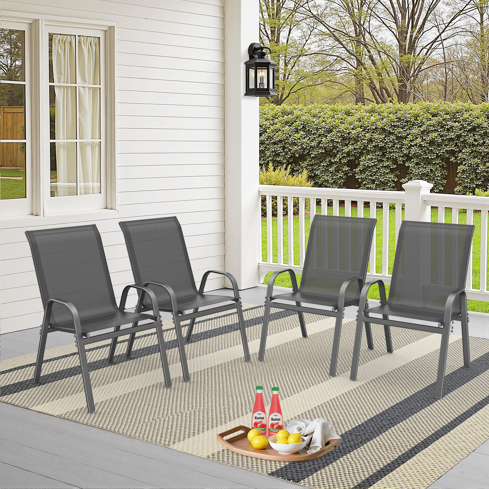 Vitarpatio Outdoor Patio Dining Chairs Set of 4, Stackable Patio Chairs Metal Outdoor Chairs High Back Textilene Armchairs