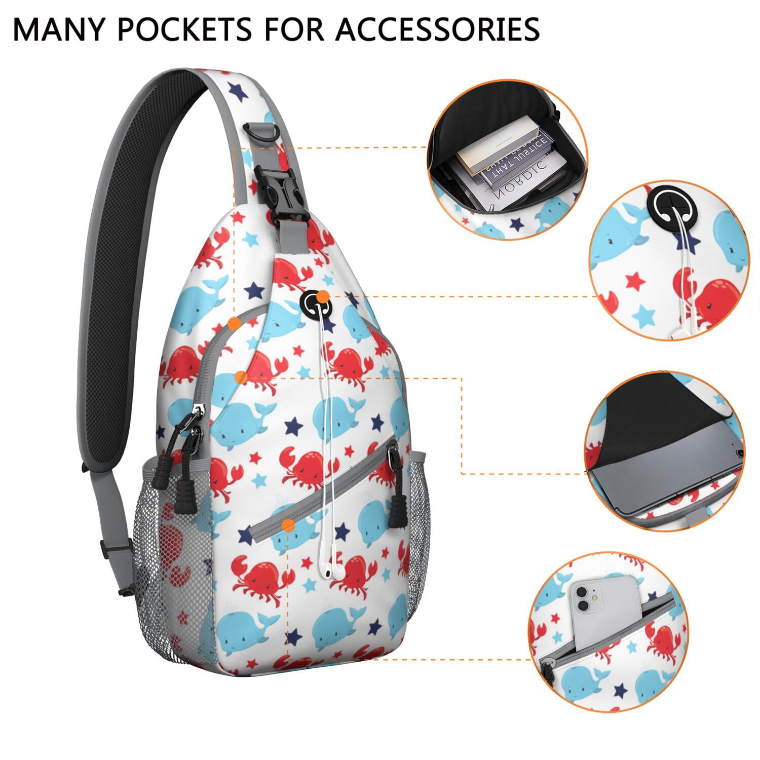 Blue Dolphin Chest Bag - Educational Marine Life Chart for Hiking & Biking - Lightweight & Durable