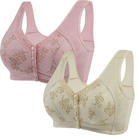SNOWSONG Bras for Women Clearance! Women s Lace Front Button Printed Non-Steel Ring Underwear Large Size Bra Set  Bra Pack  Front Closure Bras for Women  Wireless Bras 2Pcs Underwear Hot Pink XL