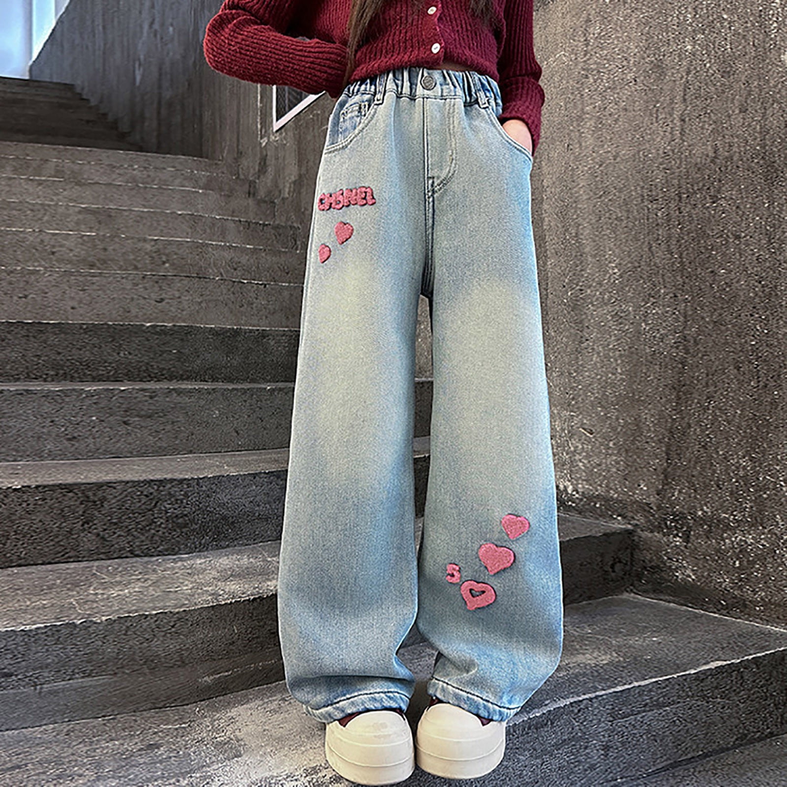 Jean 2026 Pour Fille, Jambes Larges, Jeans Baggy, Taille Haute élastique, Nœud, Streetwear Décontracté Pour Enfants, Ballet, Bu2, 6-7 Ans