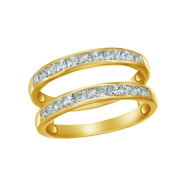 White Natural Princess Cut Diamond Solitaire Enhancer Ring Guard 14k