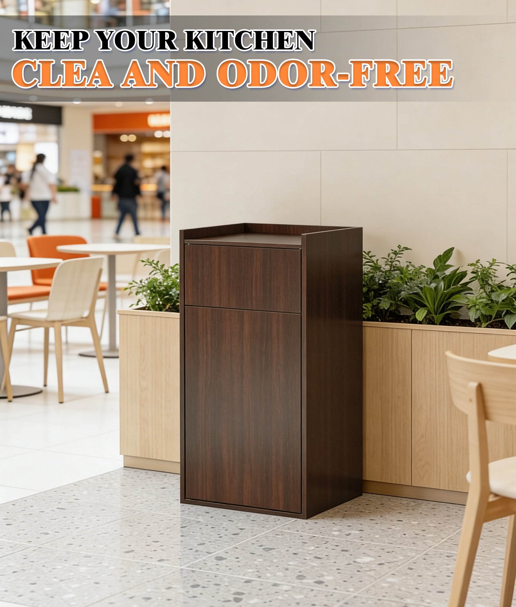 Esheno Kitchen Trash Cabinet 50 Gallon 2 PCS Wood Commercial with Odor Control Adjustable Hinges Magnetic Door Waterproof for Restaurant Cafe