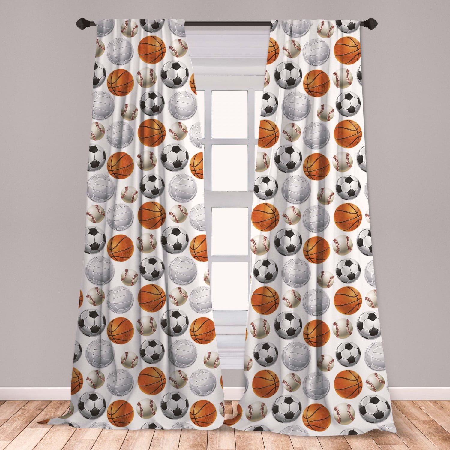 Sports Curtains 2 Panels Set, Football and Volleyball Pattern